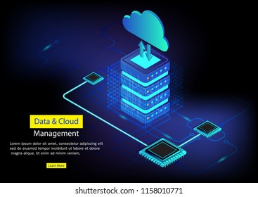 Isometric flat design concepts Cloud storage. Header for website with Computer. Analysis data cloud and Investment,Digital marketing