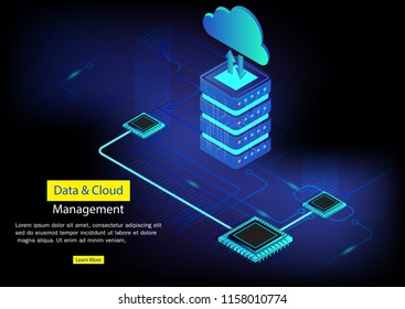 Isometric flat design concepts Cloud storage. Header for website with Computer. Analysis data cloud and Investment,Digital marketing