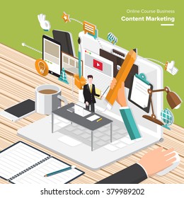 Isometric Flat design concepts for Content Marketing, Finding Target of Market, Mobile Banking. Concepts for web banners and promotional materials.