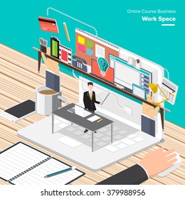 Isometric Flat design concepts for M-Commerce, Strategic Partnership, Co-working Space Center. Concepts for web banners and promotional materials.