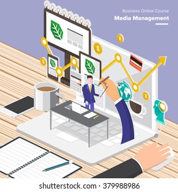 Isometric Flat design concepts for Media Strategies, Investment Online Business, Digital Marketing. Concepts for web banners and promotional materials.