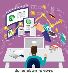 Isometric Flat design concepts for Media Strategies, Investment Online Business, Digital Marketing. Concepts for web banners and promotional materials.
