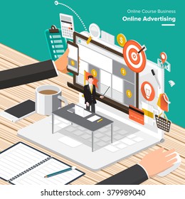Conceptos de diseño plano isométrico para publicidad en línea, relación de asociación, conocimiento de investigación. Conceptos para banners web y materiales promocionales.