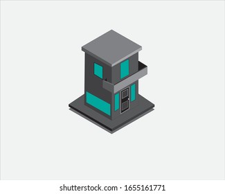 Isometric Flat Design House White Background