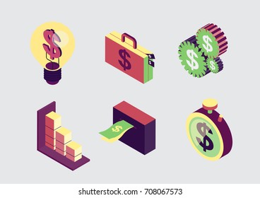 Isometric Flat design  icon finance set