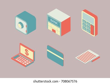 Isometric Flat design  icon finance set