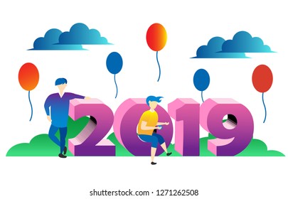 isometric flat design illustration happy new year, vector illustration