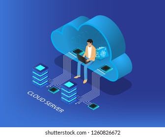 Isometric flat design.Concept Analysis data cloud and Investment