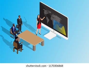 Isometric flat design.Concept business strategy. Analysis data and Investment