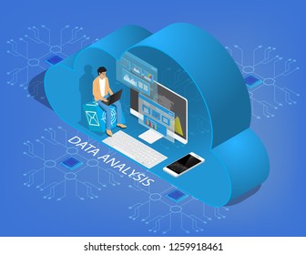 Isometric flat design.Concept business strategy,Data analysis