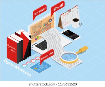 Isometric flat design.Concept business strategy,Digital marketing
