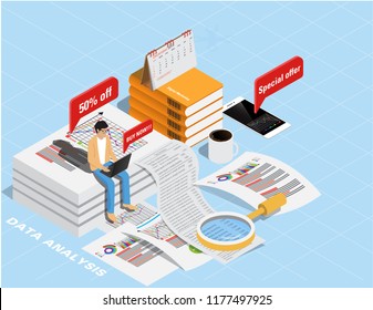 Isometric flat design.Concept business strategy,Digital marketing