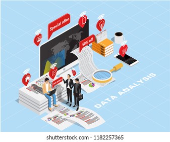 Isometric flat design.Concept business strategy,Digital marketing