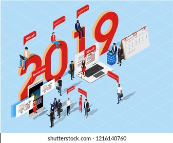 Isometric flat design.Concept business strategy,Digital marketing