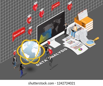 Isometric flat design.Concept business strategy,Digital marketing