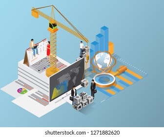 Isometric flat design.Concept business strategy,Digital marketing