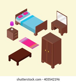 isometric flat designed furniture set