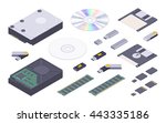 Isometric flat digital memory storages set. The objects are isolated against the white background and shown from two sides