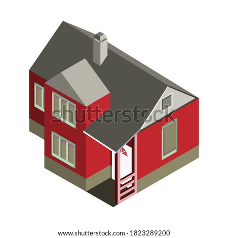 Isometric flat house.House icon isolated on white background.Vector illustration for web design. 3D design red home building.Two-story residential building.
