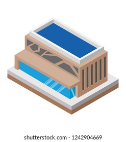 Isometric flat icon of plaza building, commercial site