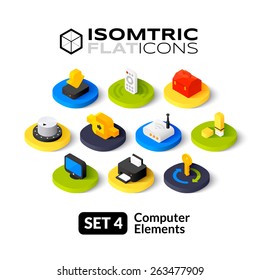 Isometric flat icons, 3D pictogram vector set 4 - computer symbol collection 