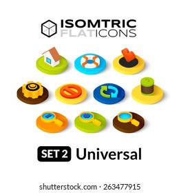 Isometric Flat Icons, 3D Pictogram Vector Set 2 - Universal Symbol Collection 