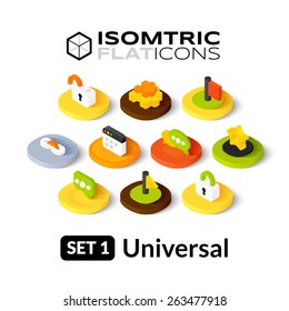 Icono plano isométrico, pictograma 3D conjunto 1 - colección universal de símbolos