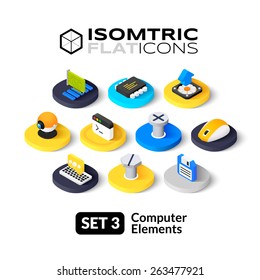 Isometric flat icons, 3D pictogram vector set 3 - computer symbol collection 