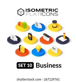 Isometric Flat Icons, 3D Pictogram Vector Set 10 - Business Symbol Collection