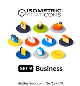 Isometric Flat Icons, 3D Pictogram Vector Set 9 - Business Symbol Collection 