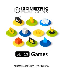 Isometric Flat Icons, 3D Pictogram Vector Set  Games Symbol Collection 