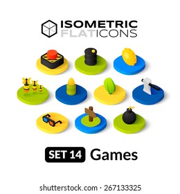 Isometric Flat Icons, 3D Pictogram Vector Set  Games Symbol Collection 