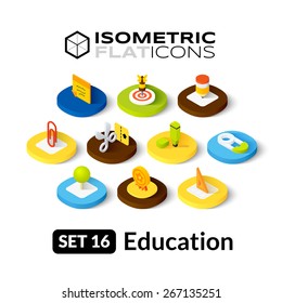 Isometric Flat Icons, 3D Pictogram Vector Set 16 - Education Symbol Collection 