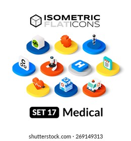 Isometric Flat Icons, 3D Pictogram Vector Set 17 - Medical Symbol Collection