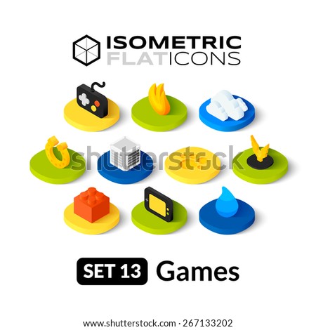 Isometric flat icons, 3D pictogram vector set  games symbol collection 