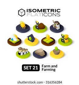 Isometric flat icons, 3D pictograms vector set 21 - Farm and farming symbol collection