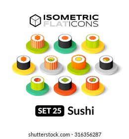 Isometric flat icons, 3D pictograms vector set 25 - Sushi symbol collection