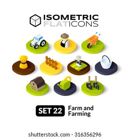 Isometric flat icons, 3D pictograms vector set 22 - Farm and farming symbol collection