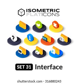 Isometric Flat Icons, 3D Pictograms Vector Set 31 - Interface Symbol Collection