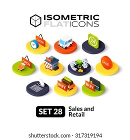 Isometric Flat Icons, 3D Pictograms Vector Set 28 - Sales And Retail Symbol Collection