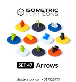 Isometric flat icons, 3D pictograms vector set 47 - Arrows symbol collection