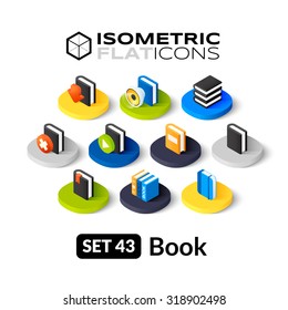 Isometric Flat Icons, 3D Pictograms Vector Set 43 - Book Symbol Collection