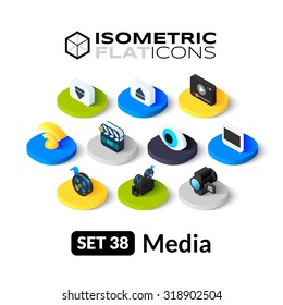 Isometric flat icons, 3D pictograms vector set 38 - Media symbol collection