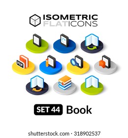 Isometrische Flachsymbole, 3D-Piktogramme, Vektorset 44 - Sammlung von Buchsymbolen