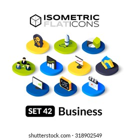 Isometric Flat Icons, 3D Pictograms Vector Set 42 - Business Symbol Collection