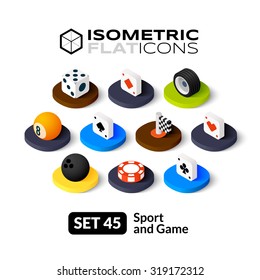 Isometric flat icons, 3D pictograms vector set 45 - Sport and game symbol collection