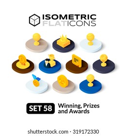 Isometric flat icons, 3D pictograms vector set 58 - Winning, Prizes and awards symbol collection