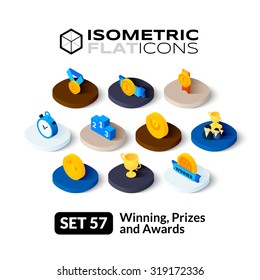 Isometric flat icons, 3D pictograms vector set 57 - Winning, Prizes and awards symbol collection
