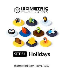 Isometric flat icons, 3D pictograms vector set 51 - Holidays symbol collection