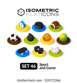 Isometric flat icons, 3D pictograms vector set 46 - Sport and game symbol collection